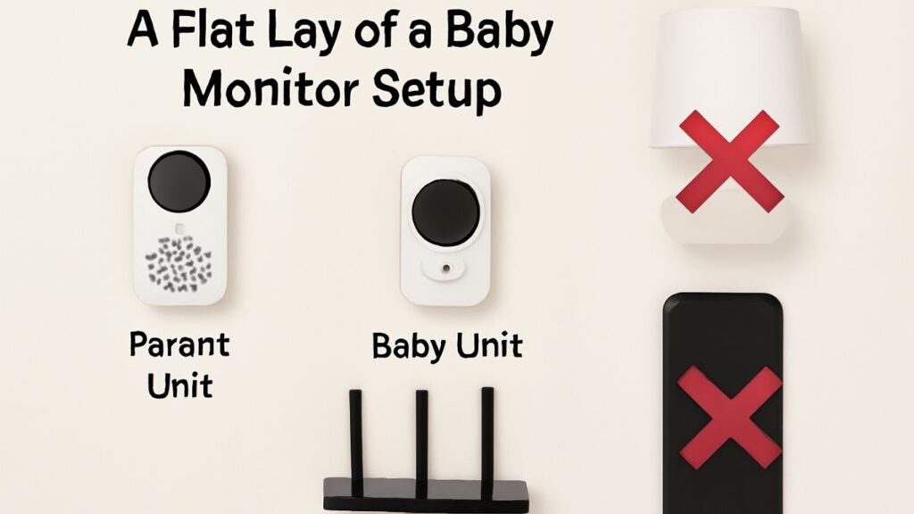 Baby monitor surrounded by WiFi and smart devices showing interference