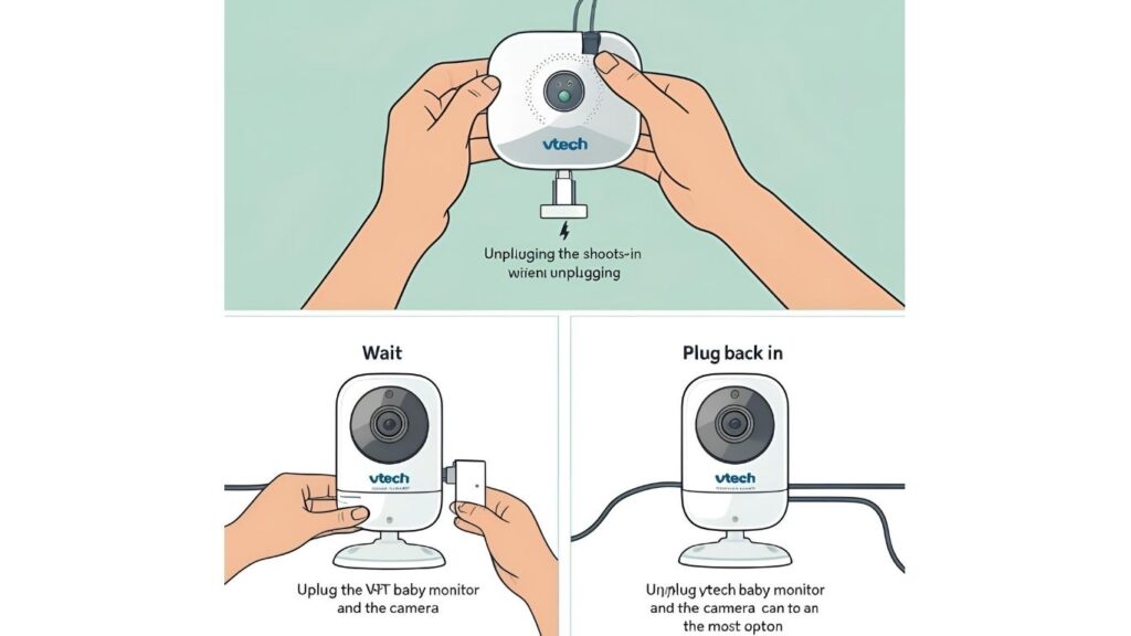 tired parent holding unresponsive baby monitor in bedroom