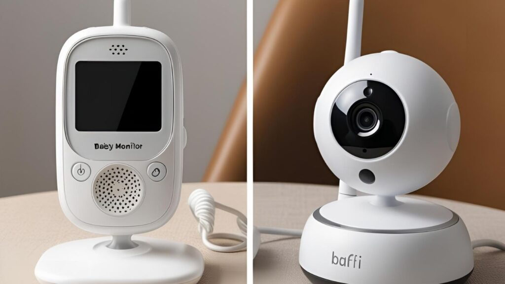 Analog and WiFi baby monitors placed side by side on a table