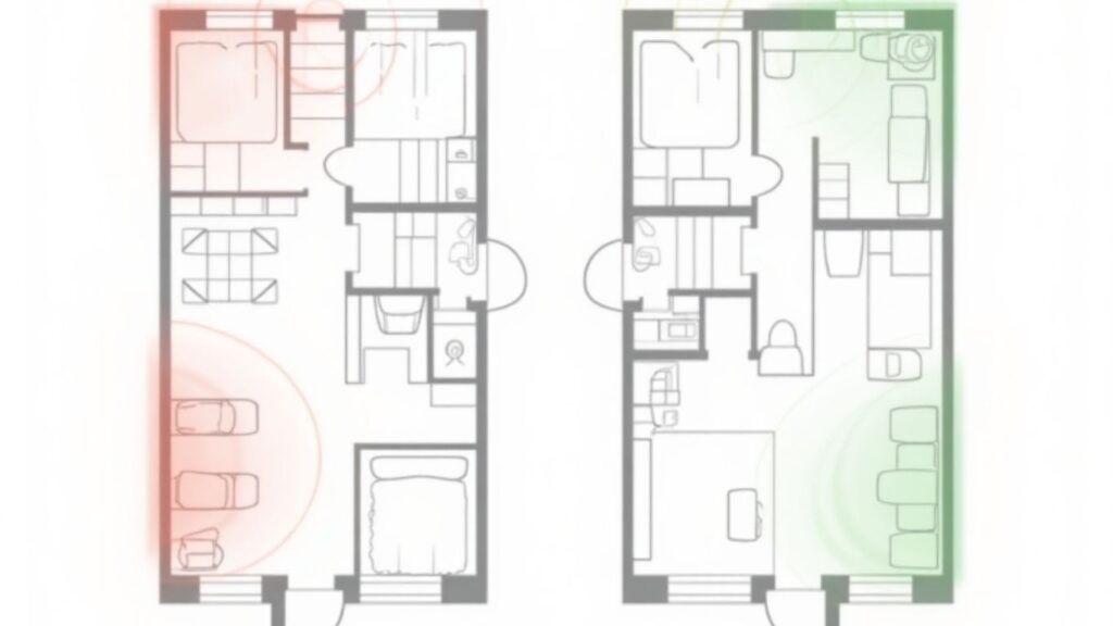 Signal strength comparison of Hello Baby Monitor and Infant Optics across a house layout