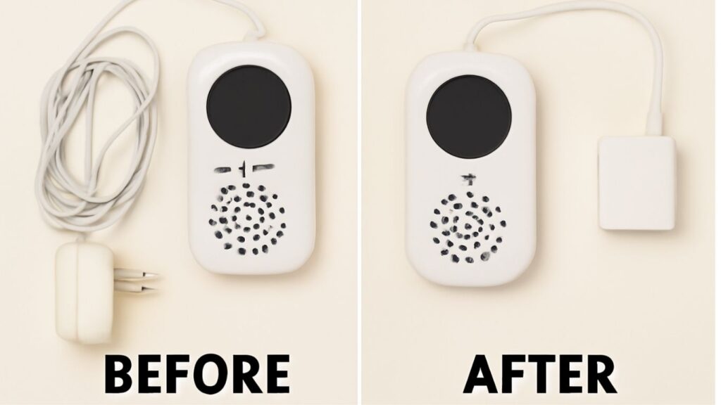 Comparison of noisy vs quiet baby monitor setup.