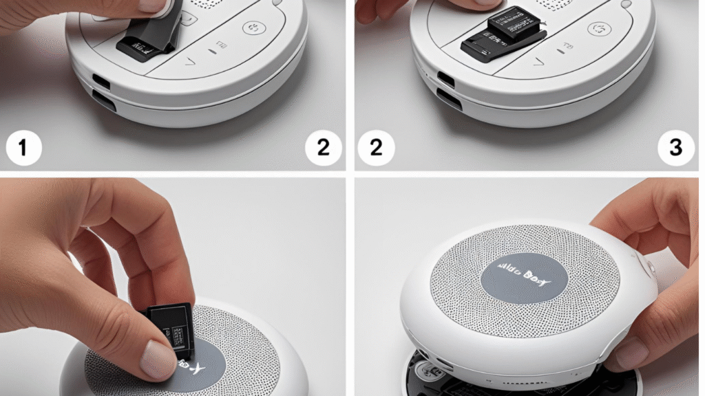 Hand gently cleaning the Hello Baby monitor charging port using a toothpick