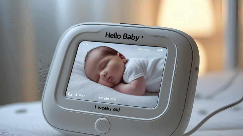 Two baby monitors side by side in a cozy nursery at night