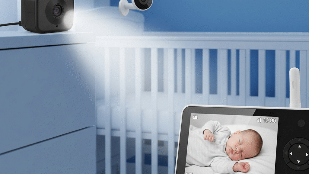 Clear grayscale baby monitor view after adding an external infrared light near the crib