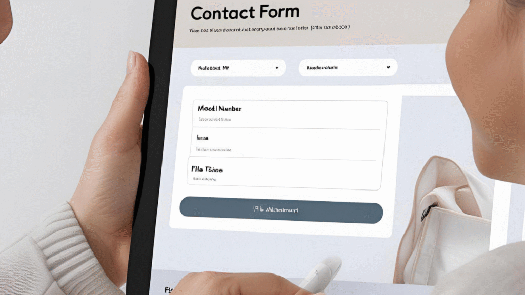 Screenshot of a support form on the Momcozy website for reporting monitor issues