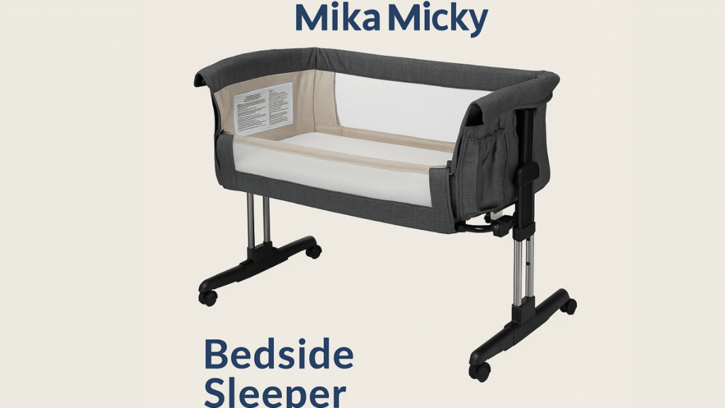 Mika Micky Bedside Sleeper bassinet with mesh sides and adjustable height