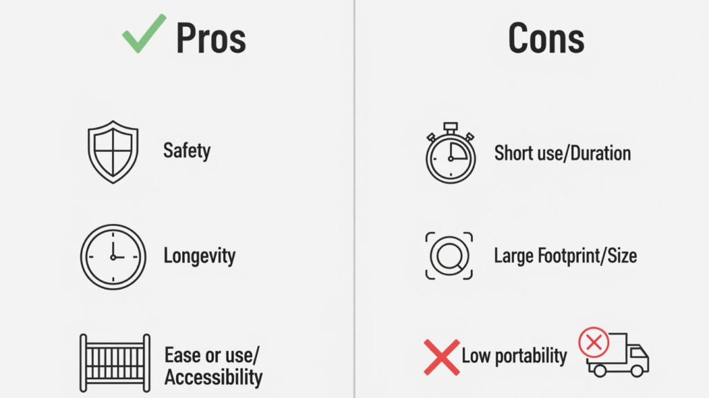 Pros and Cons chart with tick and cross icons
