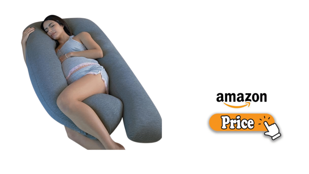 Woman sleeping with U-shaped pregnancy pillow for full body support