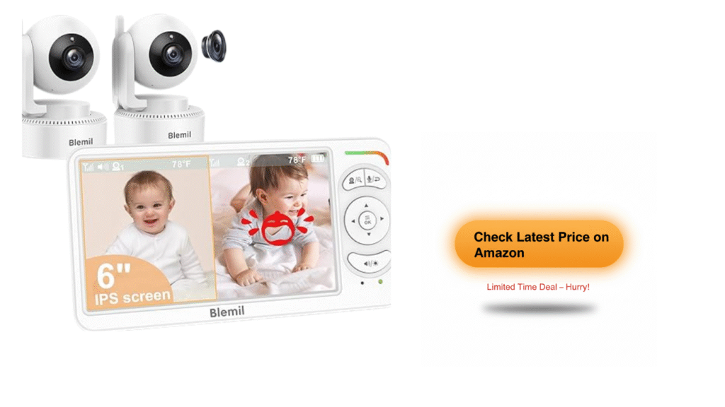Blemil baby monitor showing clear video of a child on large screen