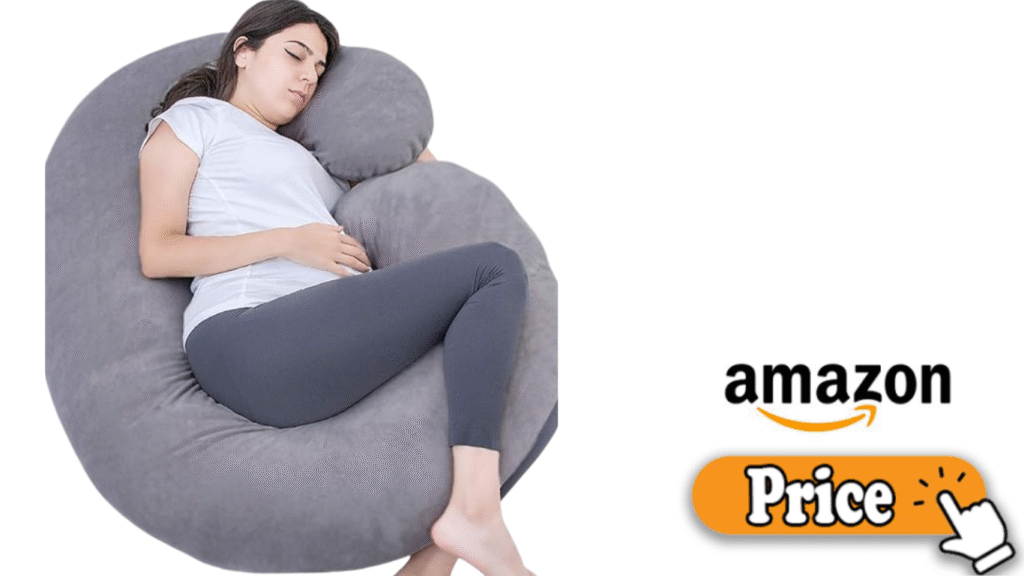 Side sleeping with C-shaped maternity pillow for back relief