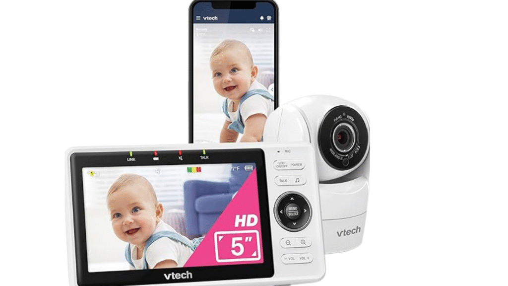 VTech RM7764 2HD baby monitor camera and parent display in use
