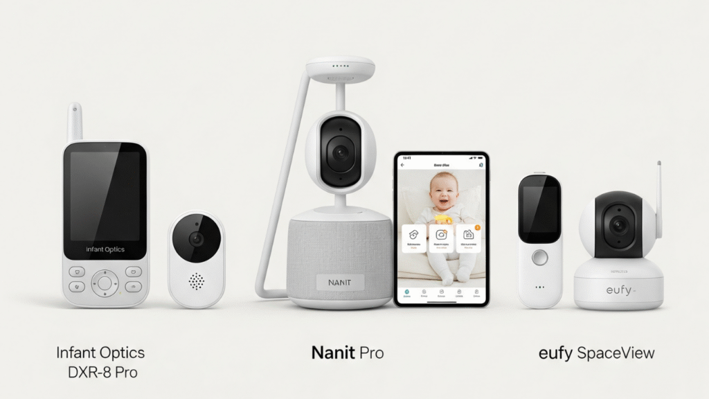 Infant Optics DXR-8 Pro and Nanit baby monitors on display