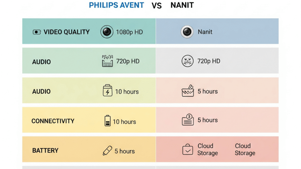 Philips Avent vs Nanit baby monitor infographic comparison