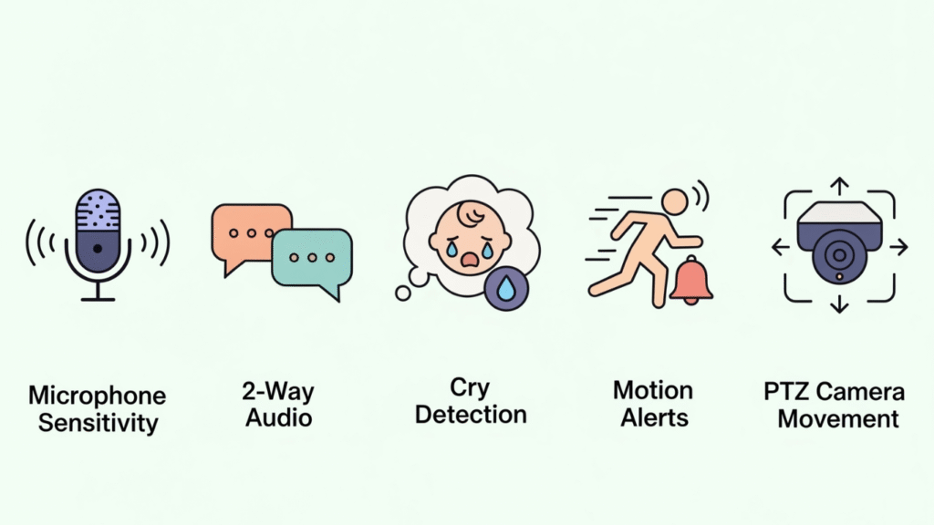 Infographic showing features that affect baby monitor sound clarity