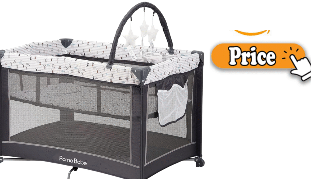 Pamo Babe travel crib with canopy and storage pocket