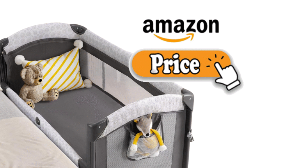 travel crib folded and ready for travel