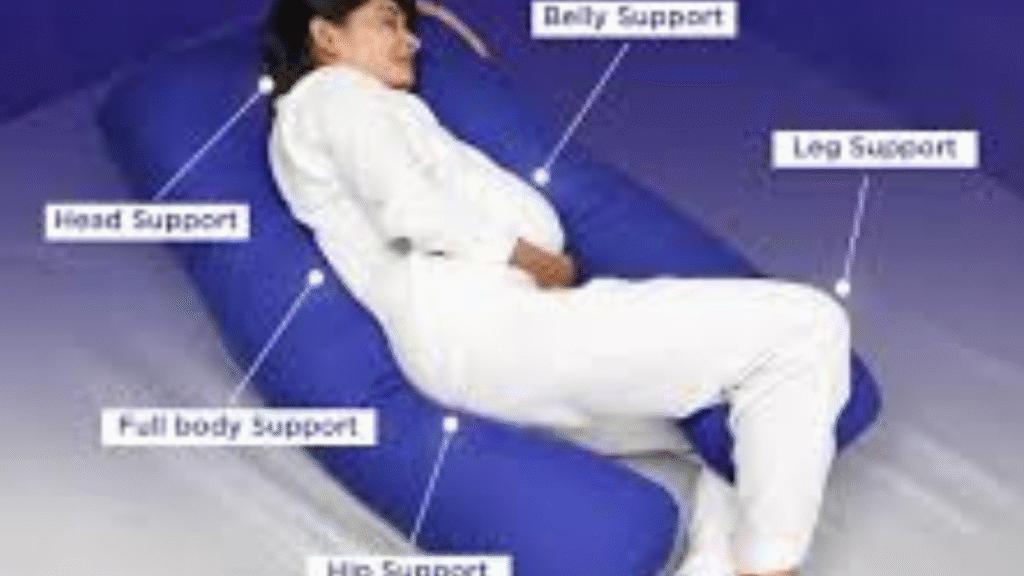 Full body pregnancy pillow providing 360 degree support for back, belly, and legs