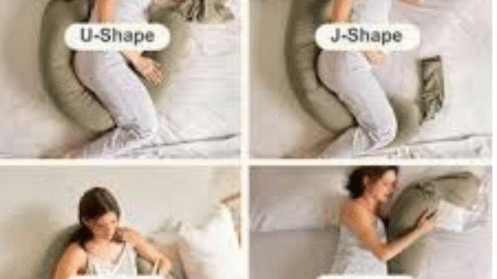 Comparison of U shaped and C shaped pregnancy pillows on a bed