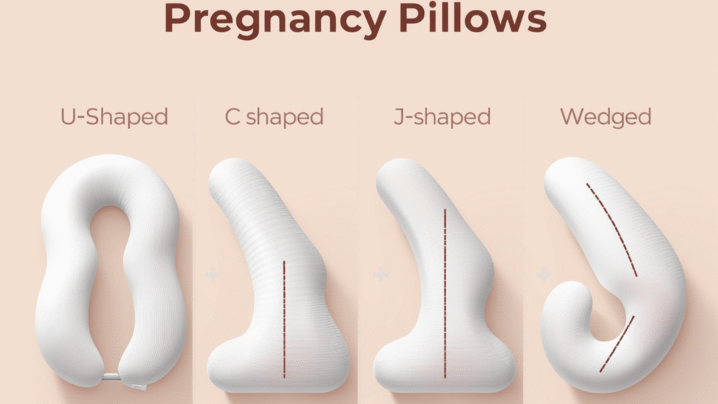 Comparison of U-shaped C-shaped wedge and J-shaped pregnancy pillows